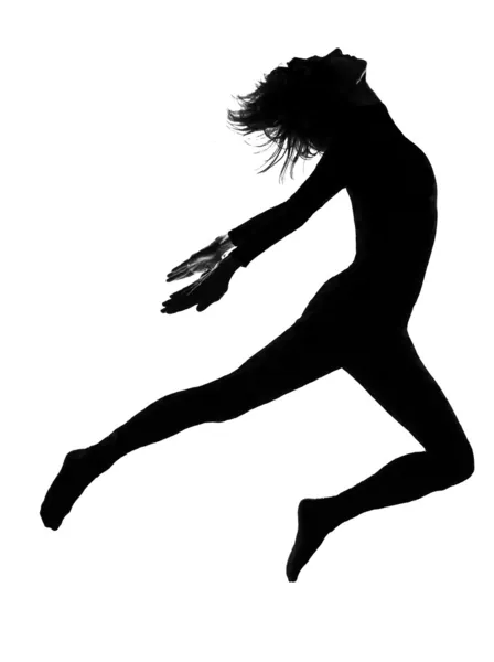 Silhouette woman modern dancer dancing jumping exercising worko — Stock Photo, Image