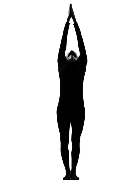 Woman sun salutation yoga surya namaskar pose — Stock Photo, Image