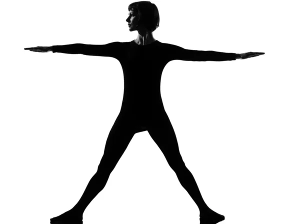 Utthita trikonasana triangolo posa posizione donna — Foto Stock