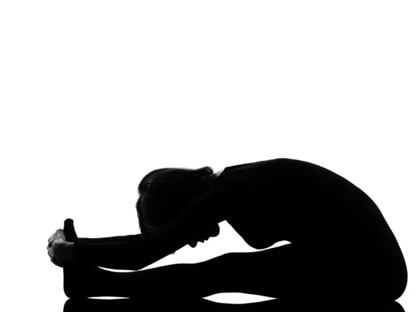 Kobieta paschimottanasana jogi poza — Zdjęcie stockowe
