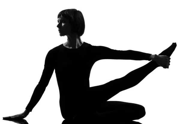 Parivrtta Krounchasana heron pose yoga woman — Stock Photo, Image