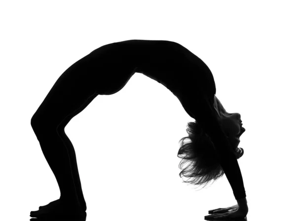 Femme sarvangasana setu bandha pont pose yoga — Photo