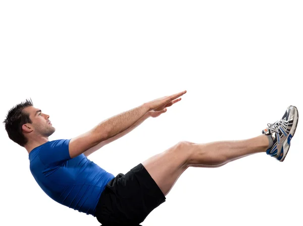 Mann Bauch Körper Paripurna navasana Boot Pose Yoga — Stockfoto