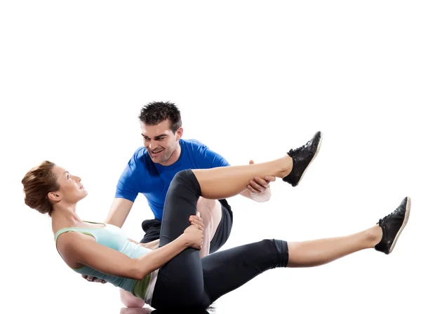 Adam aerobik eğitmeni egzersiz konumlandırma — Stok fotoğraf