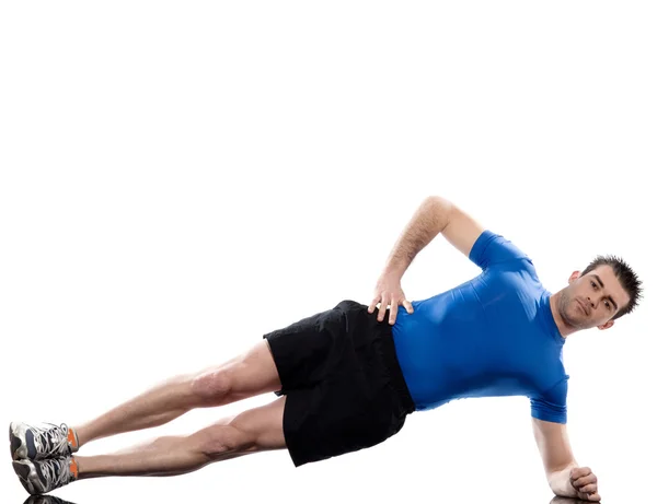 Homme séance d'entraînement posture de fitness abdominaux push ups