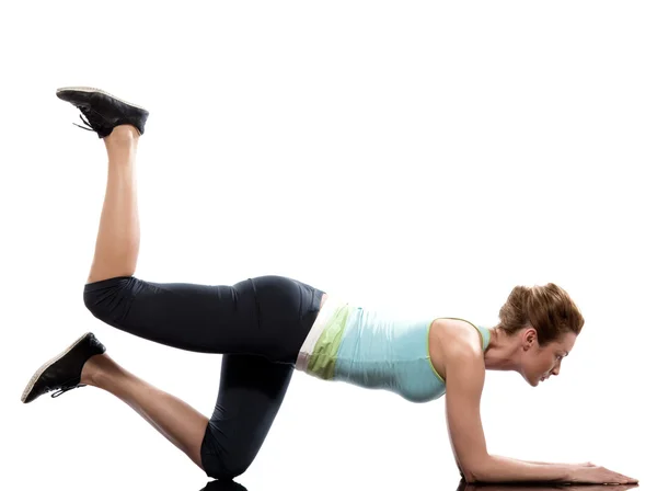 Karın egzersiz duruş yükseltmek tahta Bent bacak — Stok fotoğraf