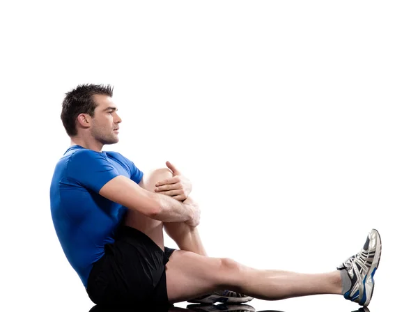 Az ember Worrkout testtartás jóga Marichyasana nyújtás az edzés postur — Stock Fotó