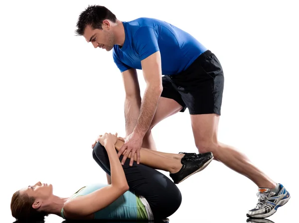 Aërobe trainer man vrouw training positionering — Stockfoto