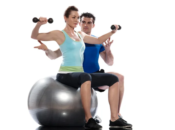 Mann Aerobic Trainer Positionierung Frau Workout — Stockfoto