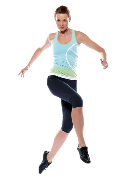 Mulher exercitando treino runing jumping — Fotografia de Stock