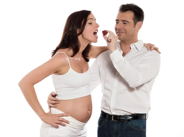 Couple Expecting Baby eating Strawberry — Stock Photo, Image
