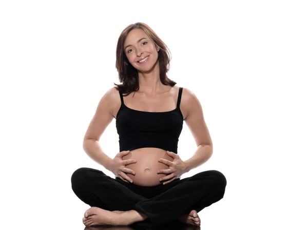 Kobieta w ciąży siedzący szczęśliwy — Zdjęcie stockowe