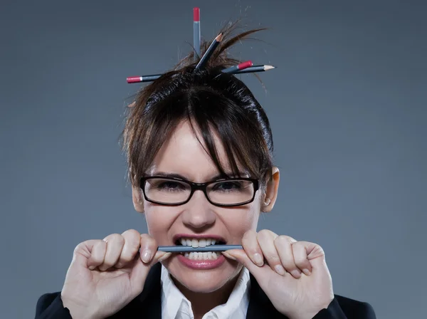 Secretário mulher de negócios estressado — Fotografia de Stock