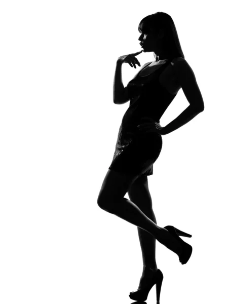 Stijlvolle silhouet vrouw nadenkend denken — Stockfoto