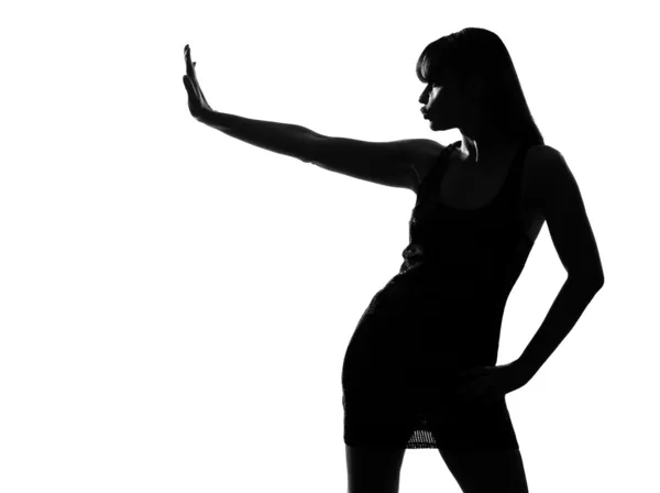 Stilvolle Silhouette Frau Stop-Geste — Stockfoto