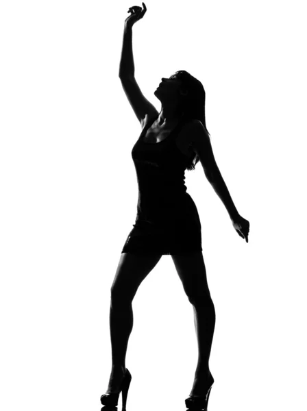 Stilvolle Silhouette Frau tanzt glücklich — Stockfoto