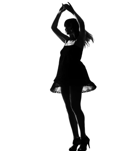 スタイリッシュなシルエット女性の幸せな踊り — ストック写真
