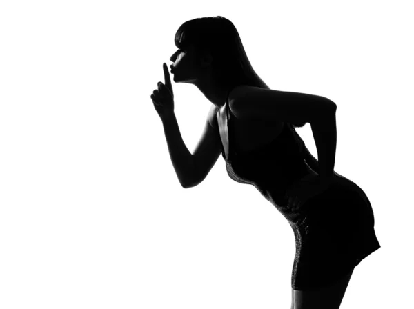 Stijlvolle silhouet vrouw portret husing stilte — Stockfoto