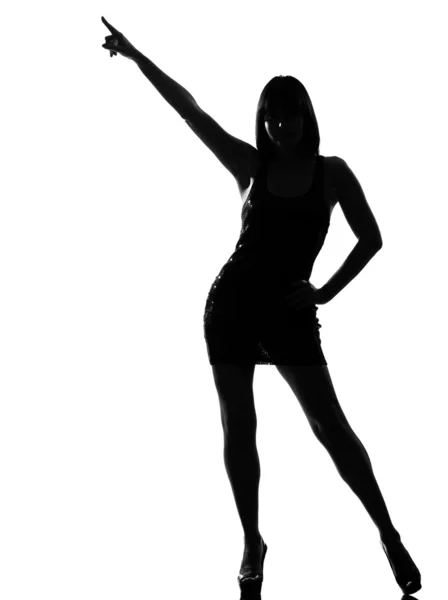 Stylish silhouette woman dancing posture pointing — Stock Photo, Image