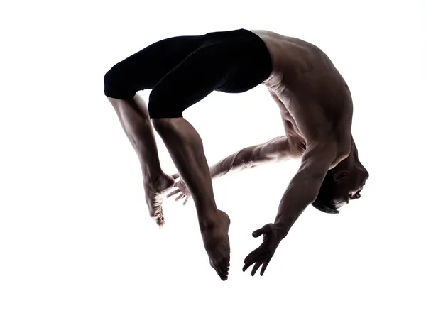 Man modern ballet dancer dancing gymnastic acrobatic jumping — Stock Photo, Image