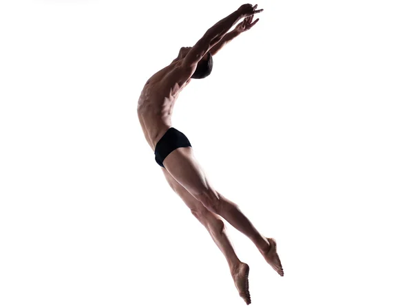 Człowiek nowoczesny balet tancerz taniec, gimnastyka skoki akrobatyczne — Zdjęcie stockowe