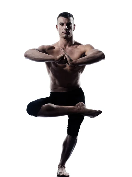Ember jóga egyensúly Vriksha-asana a fa pózol — Stock Fotó