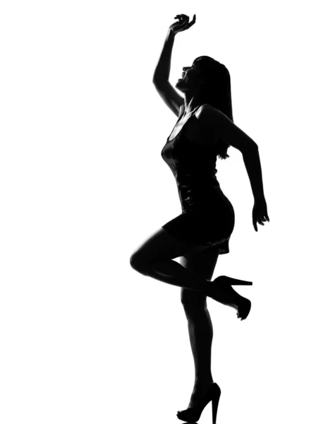 Stylish silhouette woman dancing happy — Stock Photo, Image