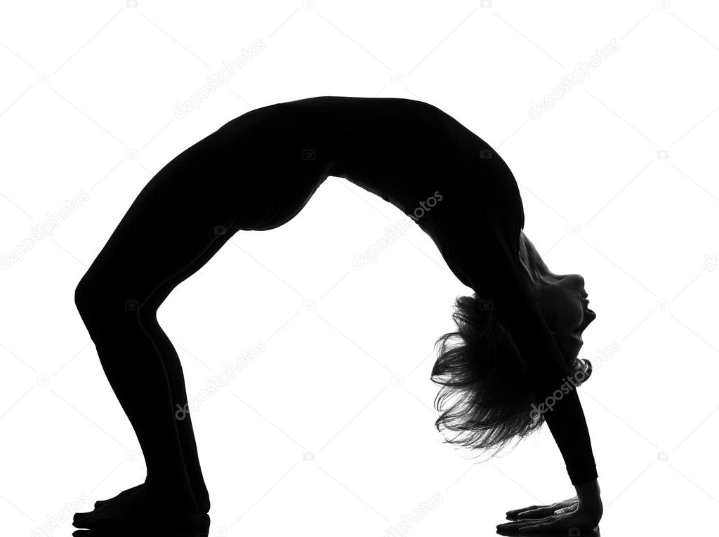 Woman sarvangasana setu bandha bridge pose yoga