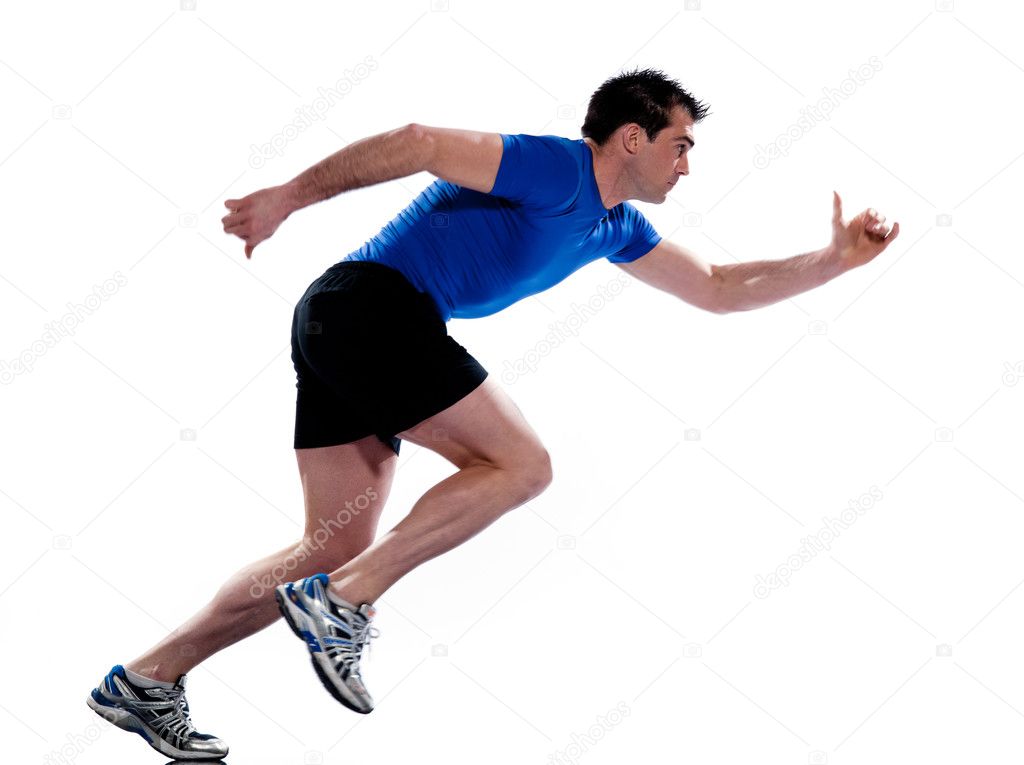 Man profile running sprinting full length
