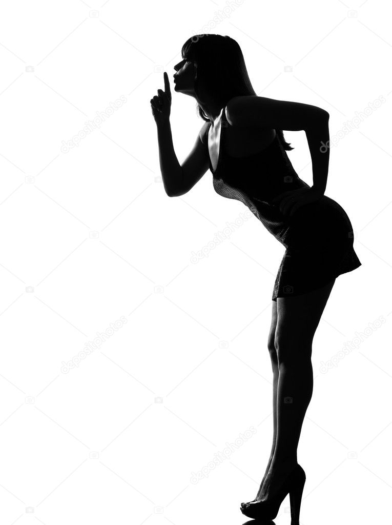 Stylish silhouette woman hushing silence