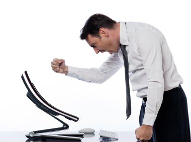 Man computing computer conflict bug concept clipart