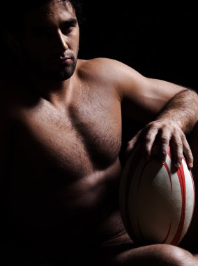 Sexy topless rugby man portrait clipart