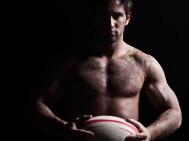 Sexy topless rugby man portrait clipart