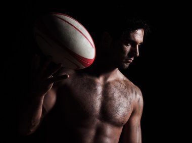 Sexy topless rugby man portrait clipart