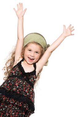 Successful happy little girl amrs raised clipart