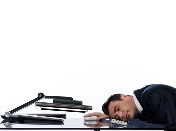 Związek człowieka z komputerem spania zmęczony koncepcja — Zdjęcie stockowe
