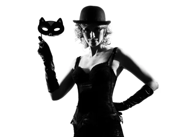 Elegante silhouette donna mascherata maschera — Foto Stock