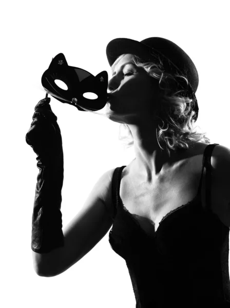 Şık siluet kadın maskeli balo maskesi — Stok fotoğraf