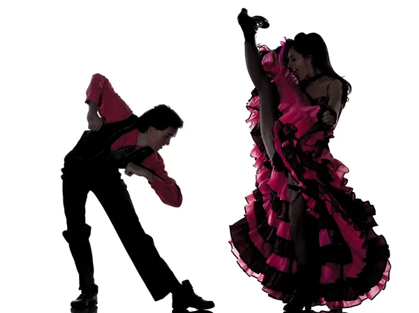 Pareja hombre mujer bailarina bailando francés cancan — Foto de Stock