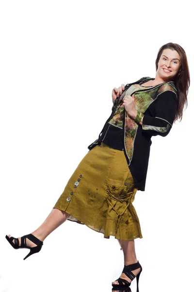 Large build caucasian woman spring summer fashion — Stock Photo, Image