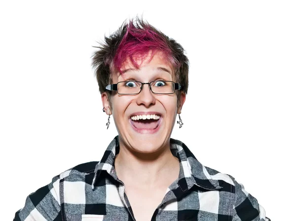 Woman laughing with eyes wide open — Stock Photo, Image