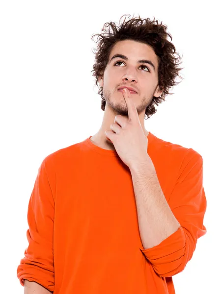 Young man portrait thinking pensive looking up — Stock Photo, Image