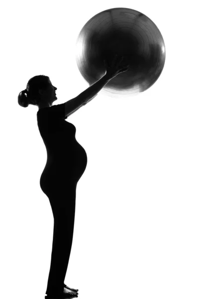 Pregnant woman fitness ball workout pilates — Stock Photo, Image