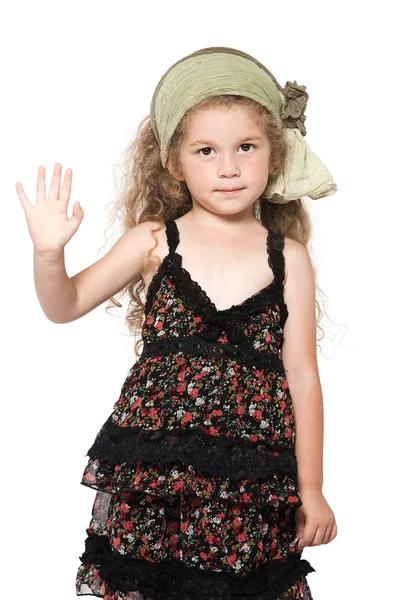 Malá dívka vysoká pět pozdrav — Stock fotografie