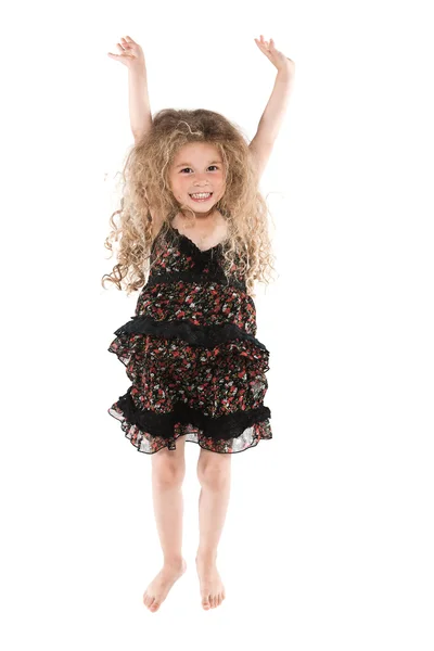 Malá dívka, která skočila šťastná — Stock fotografie