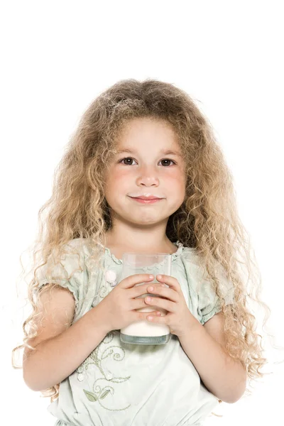 Malá dívka portrét s mlékem knír — Stock fotografie
