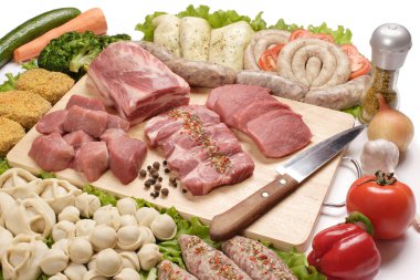 Meat, meat semifinished products on the isolated background clipart