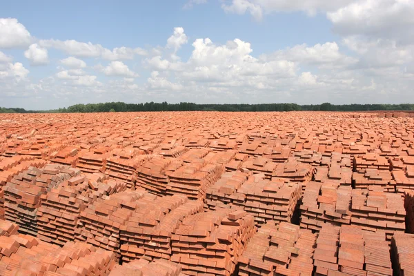 stock image Warehouse of bricks in field conditions