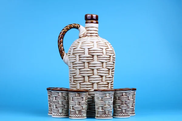 Ceramic decanter and glass — Stock Photo, Image