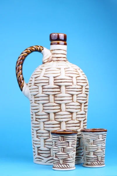 Ceramic decanter and glass — Stock Photo, Image